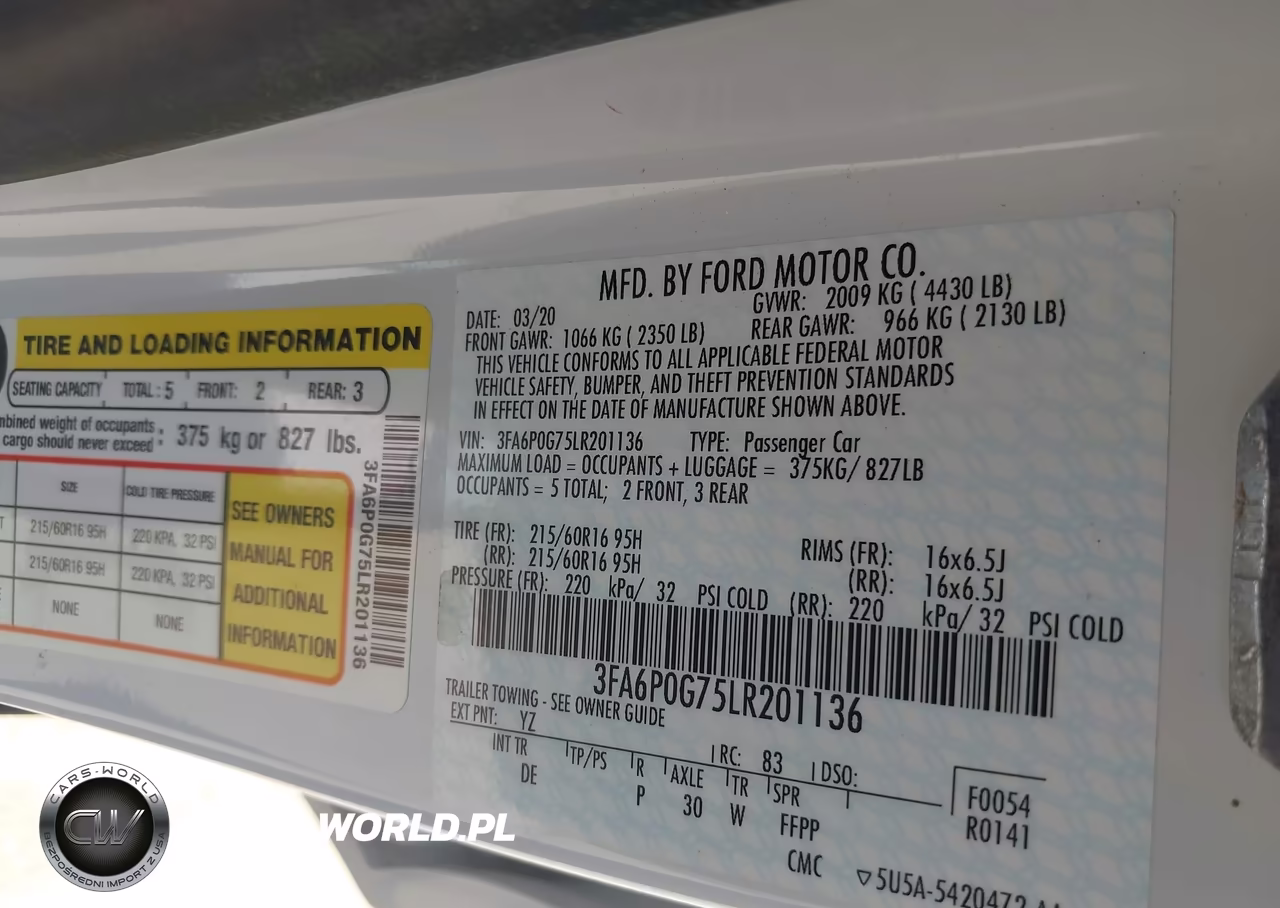 2020 Ford Fusion S VIN:3FA6P0G75LR201136 - 9