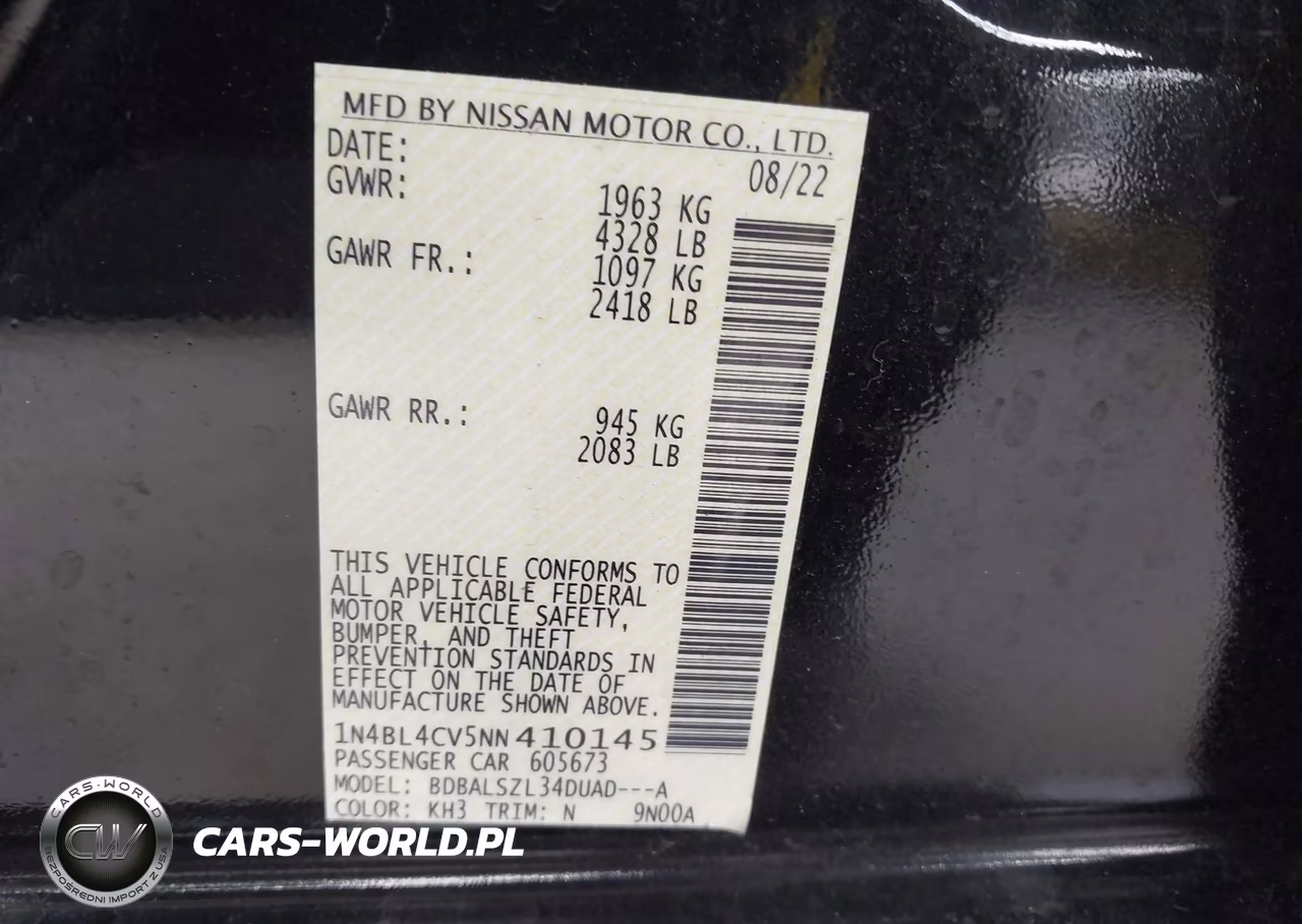2022 Nissan Altima Sr Fwd VIN:1N4BL4CV5NN410145 - 9