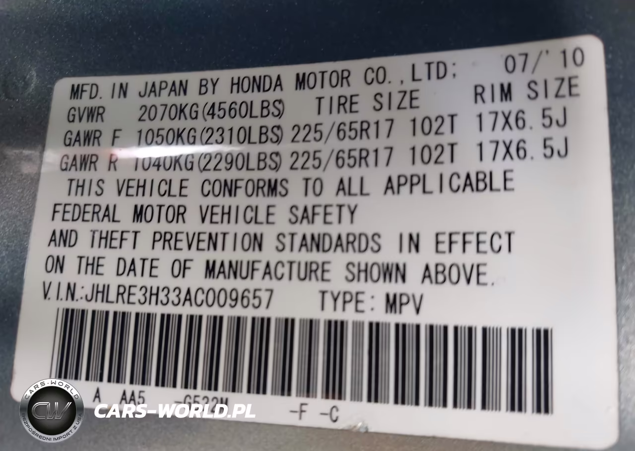 2010 Honda Cr-V Lx VIN:JHLRE3H33AC009657 - 9