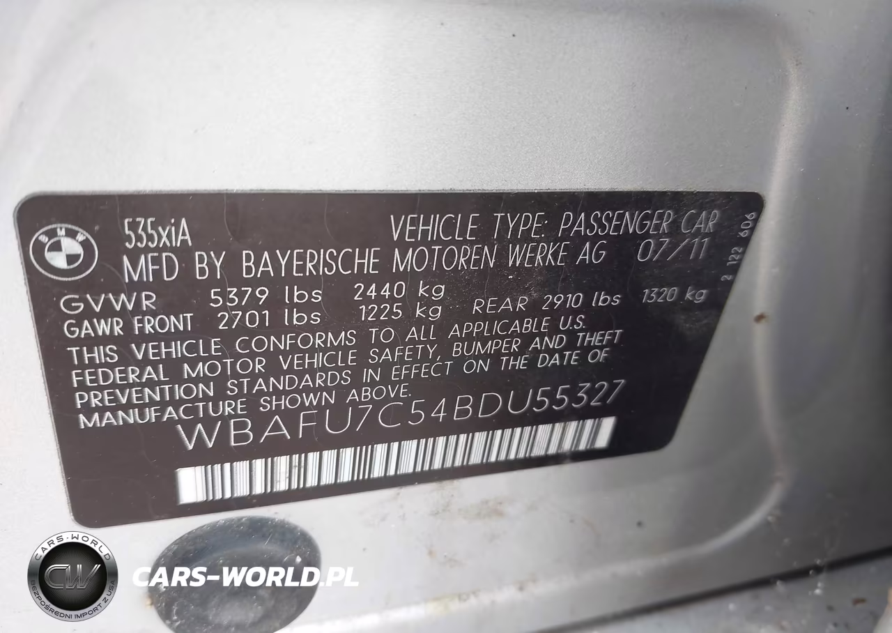 2011 BMW 535I xDrive VIN:WBAFU7C54BDU55327 - 9