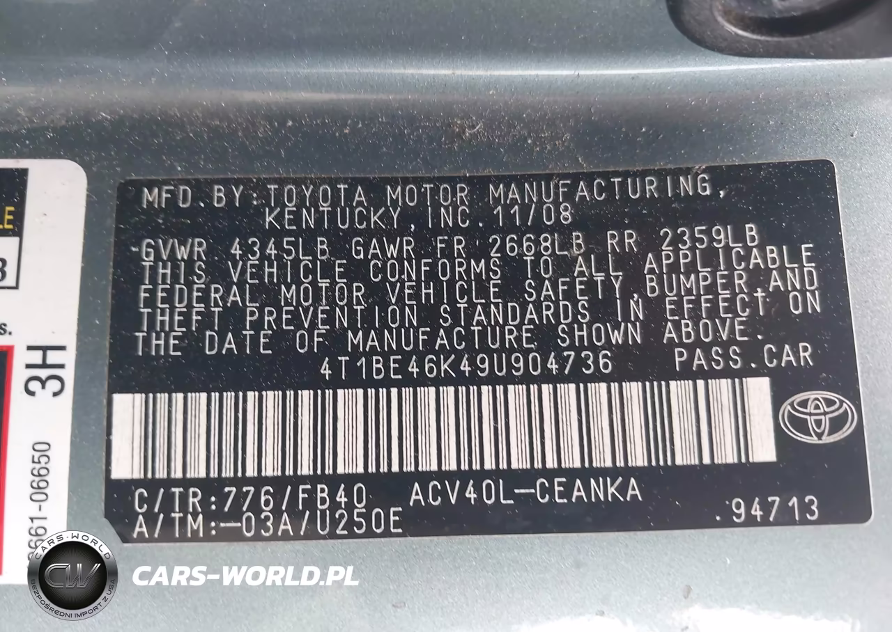 2009 Toyota Camry Le VIN:4T1BE46K49U904736 - 9