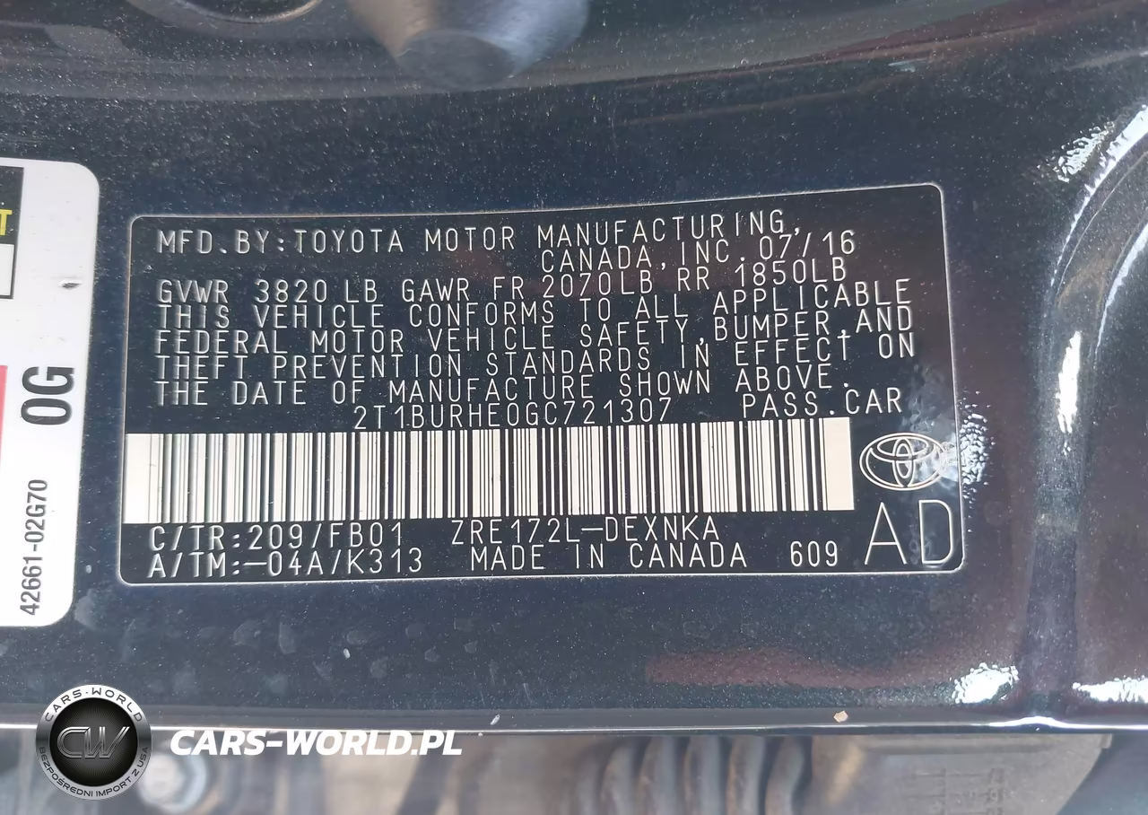 2016 Toyota Corolla Le VIN:2T1BURHE0GC721307 - 9