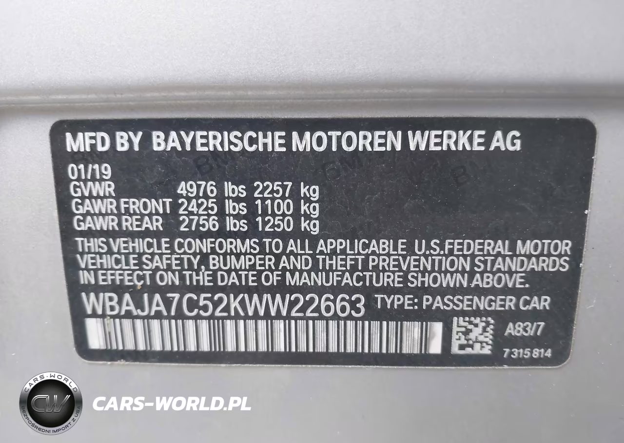 2019 BMW 530I xDrive VIN:WBAJA7C52KWW22663 - 9