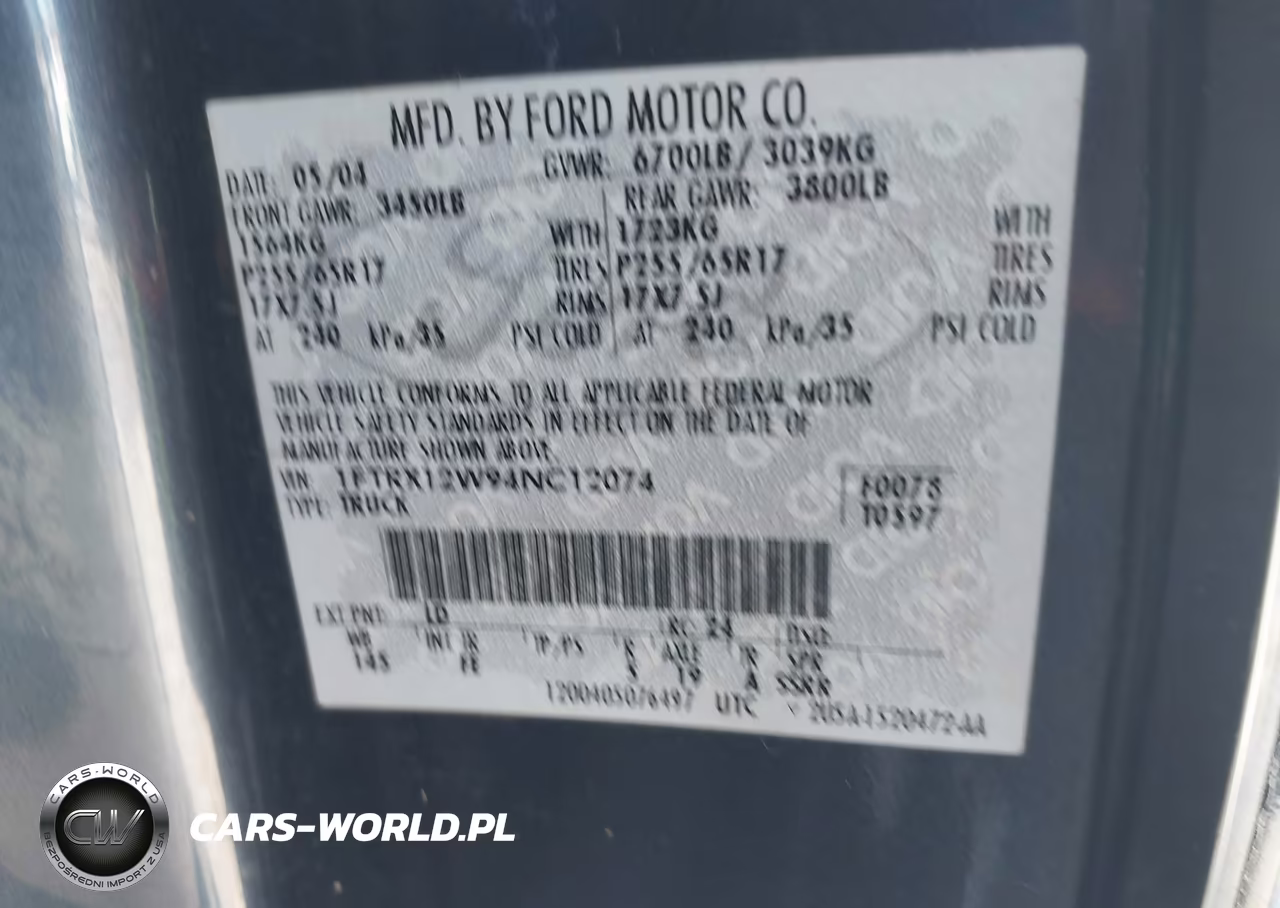 2004 Ford F-150 Stx-Xl-Xlt VIN:1FTRX12W94NC12074 - 9