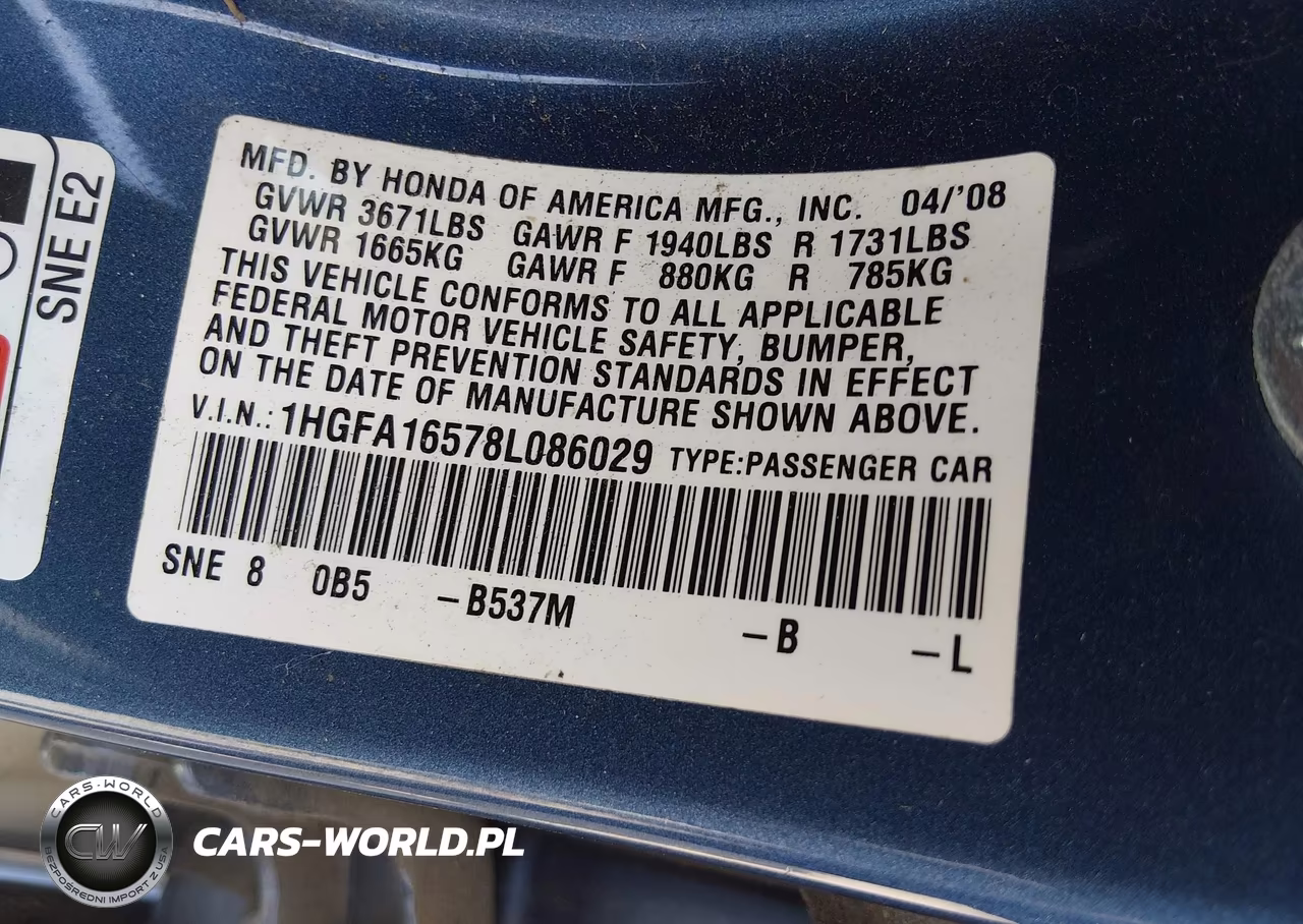 2008 Honda Civic Lx VIN:1HGFA16578L086029 - 9