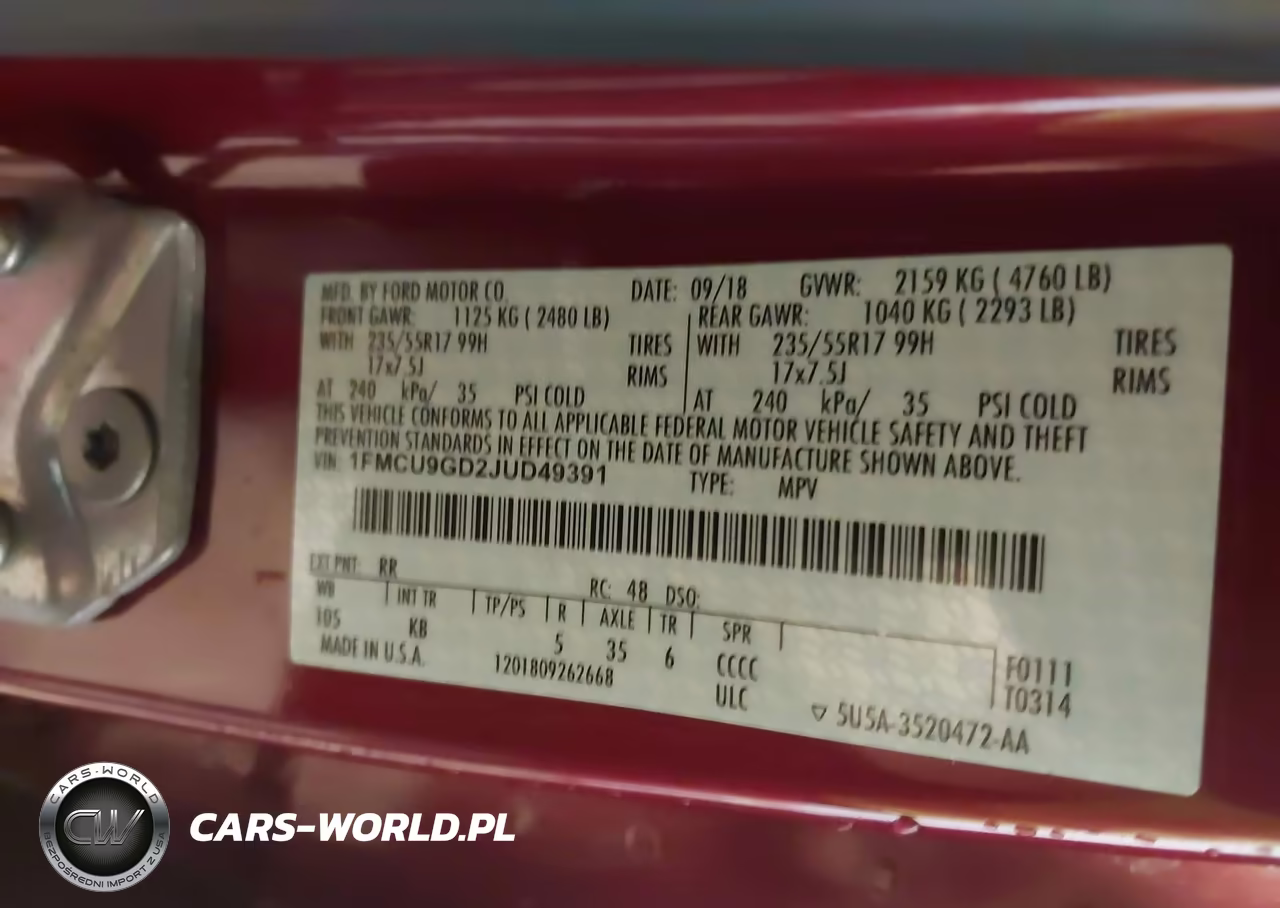 2018 Ford Escape Se VIN:1FMCU9GD2JUD49391 - 9