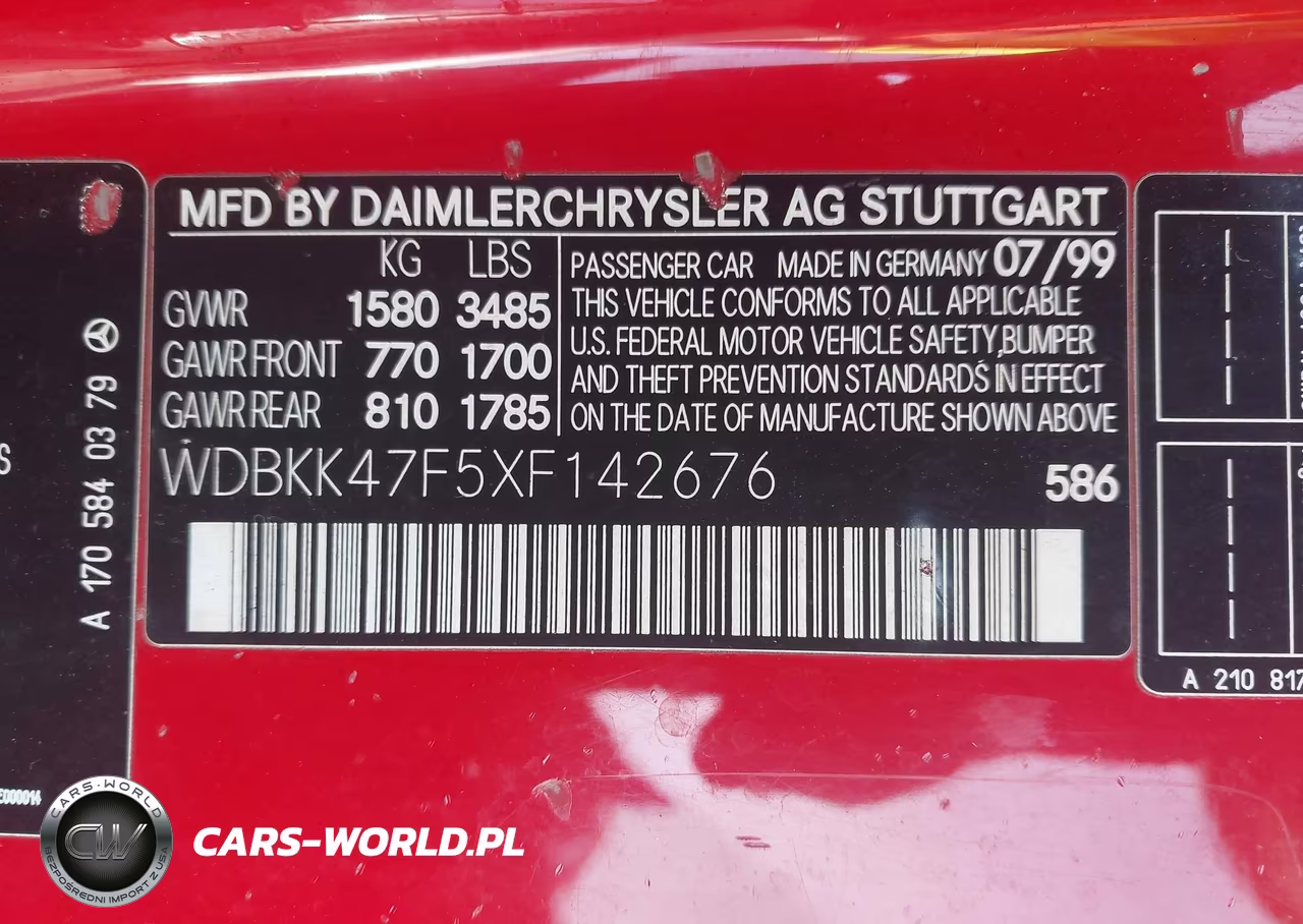 1999 Mercedes-Benz Slk 230 Kompressor VIN:WDBKK47F5XF142676 - 9