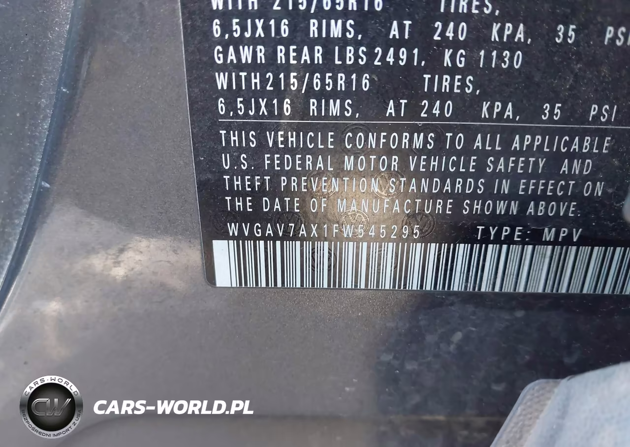 2015 Volkswagen Tiguan S VIN:WVGAV7AX1FW545295 - 9