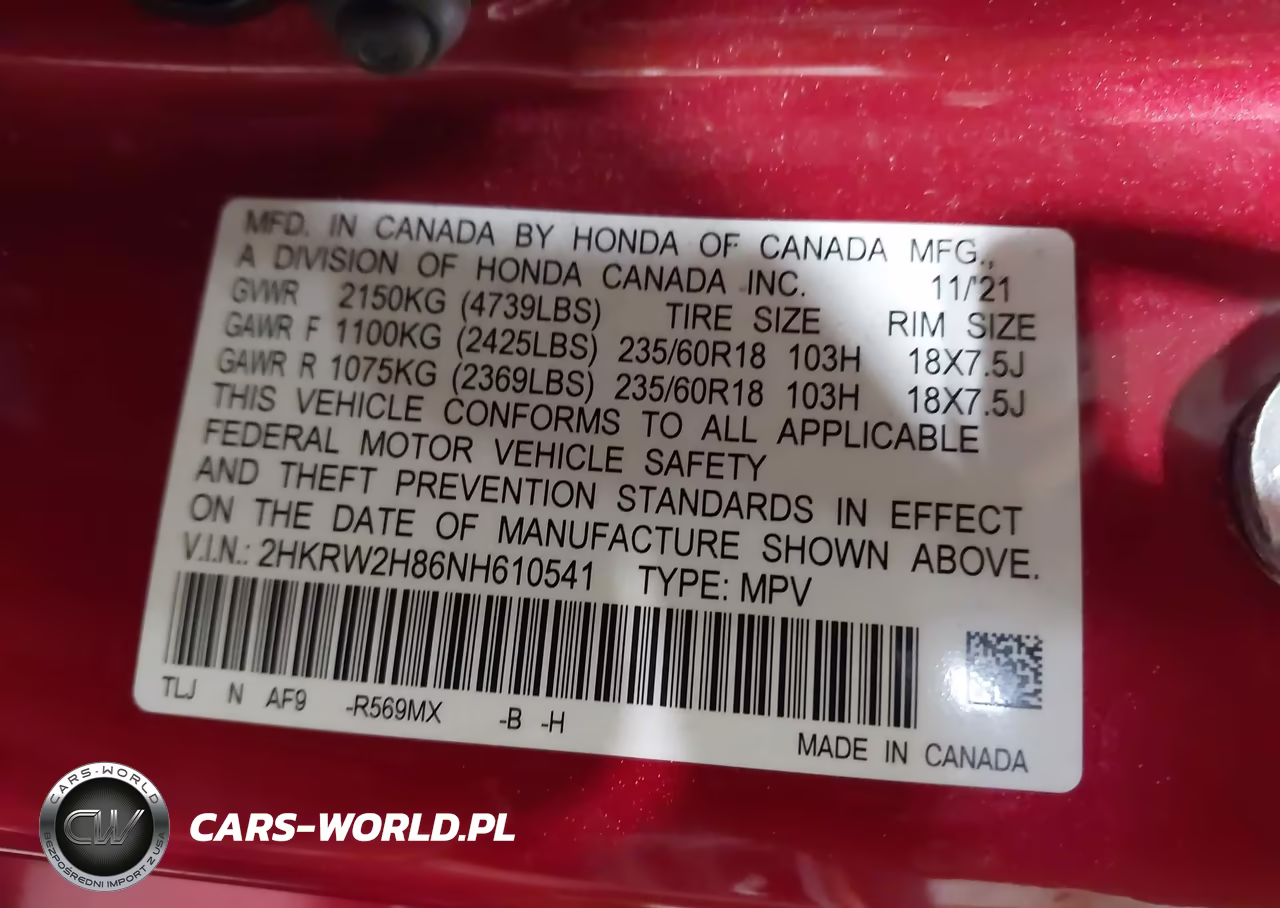 2022 Honda Cr-V Awd Ex-L VIN:2HKRW2H86NH610541 - 9