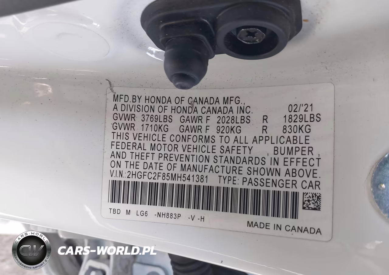 2021 Honda Civic Sport VIN:2HGFC2F85MH541381 - 9