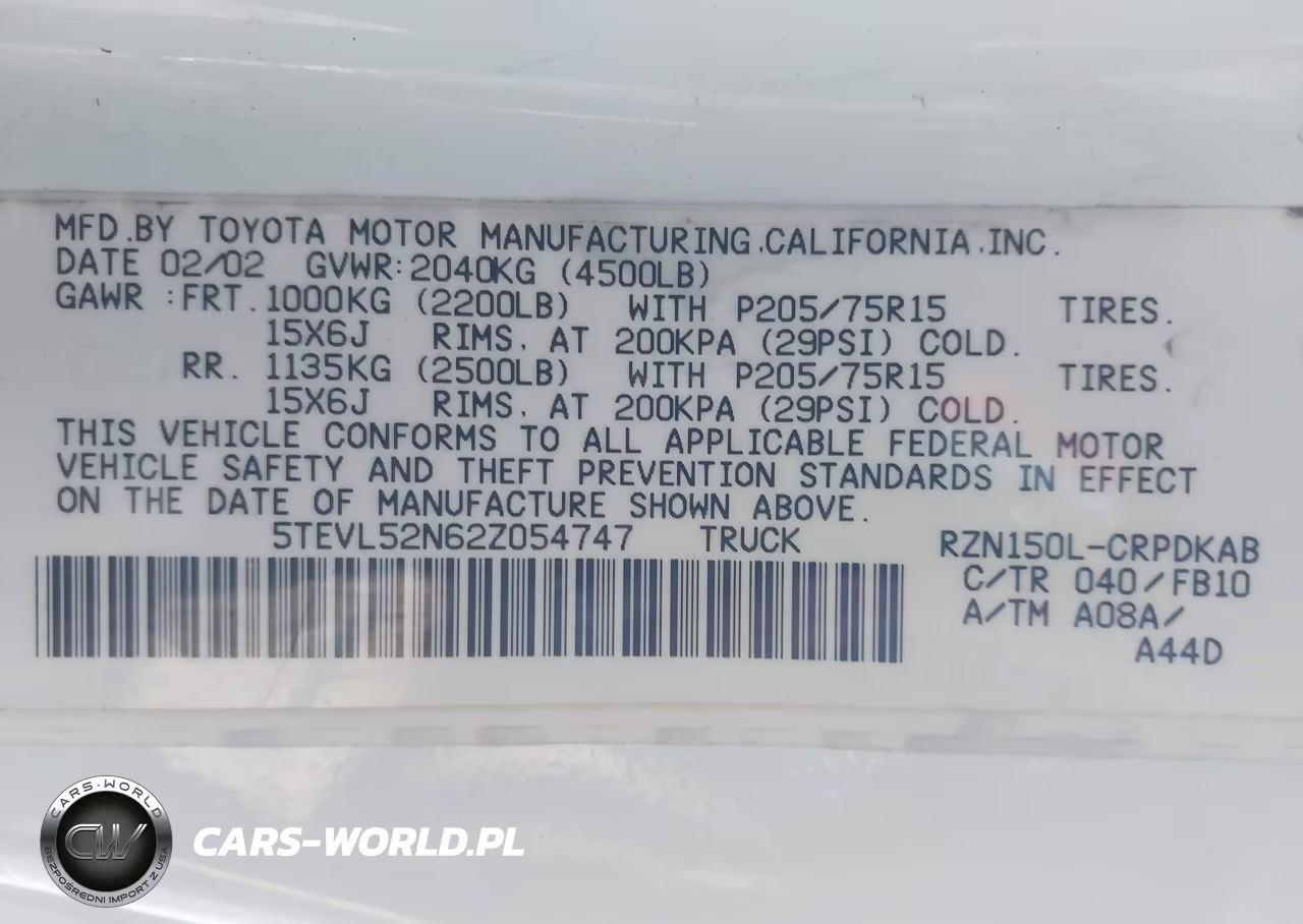 2002 Toyota Tacoma VIN:5TEVL52N62Z054747 - 9