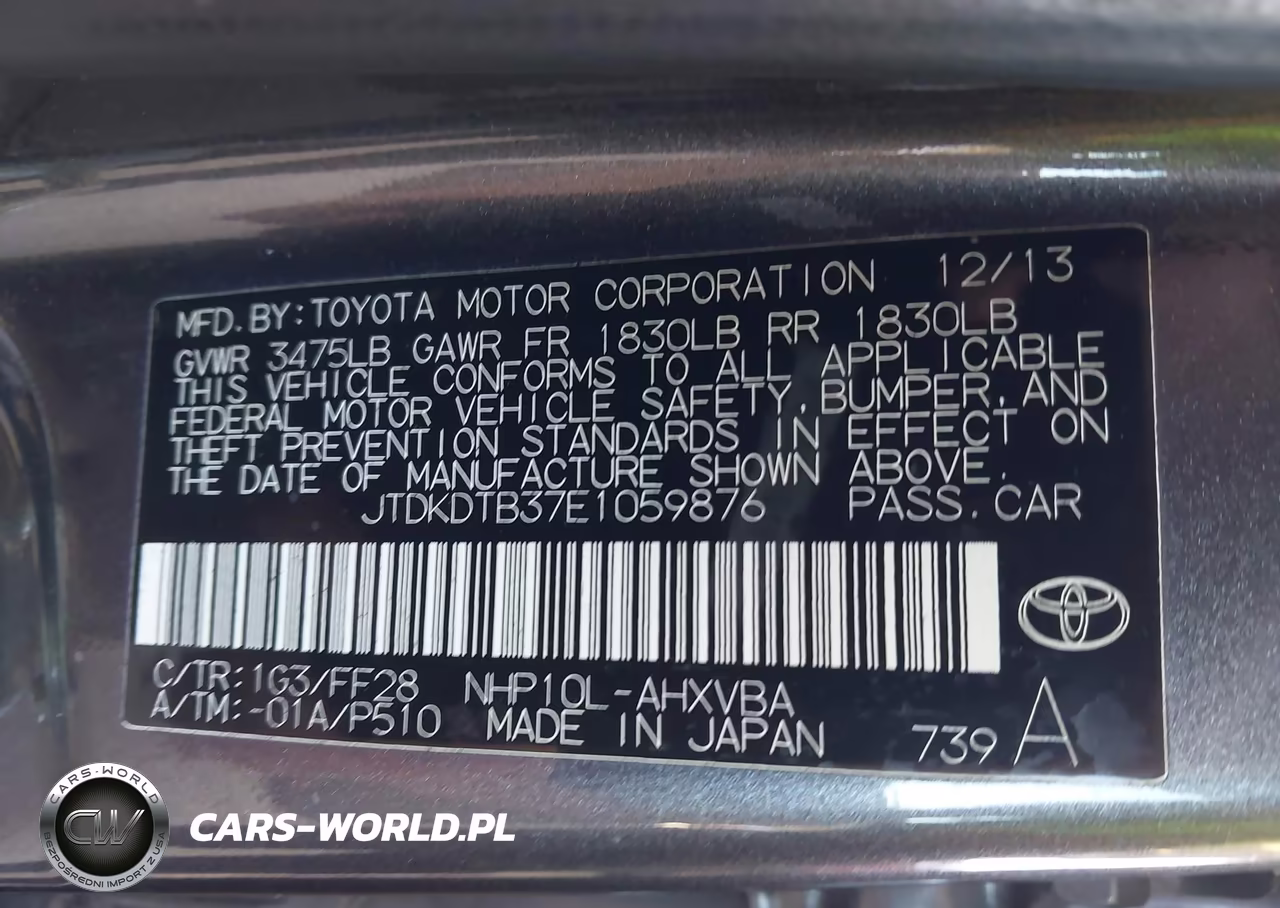 2014 Toyota Prius C Two VIN:JTDKDTB37E1059876 - 9