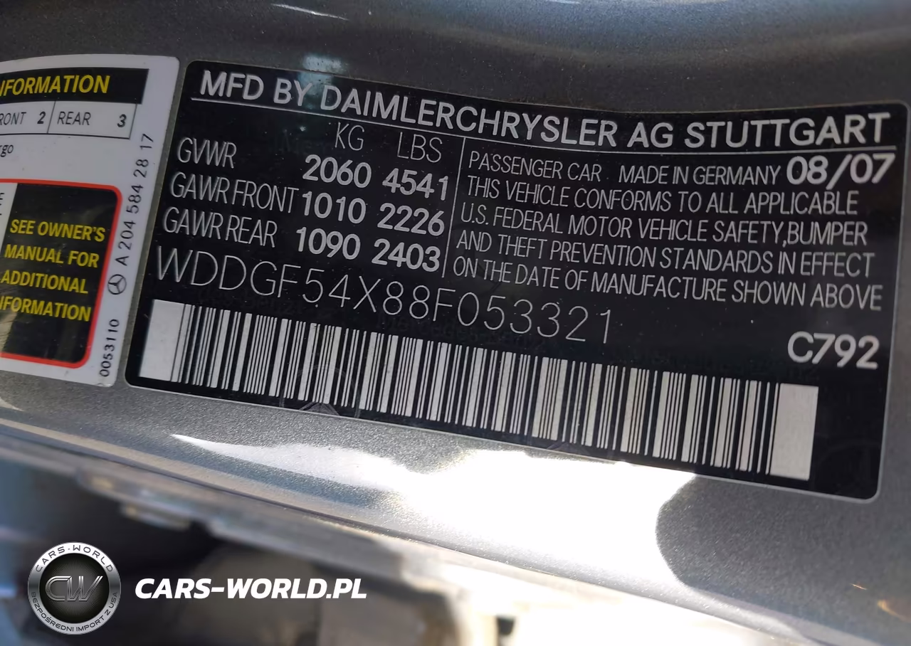 2008 Mercedes-Benz C 300 Luxury VIN:WDDGF54X88F053321 - 9