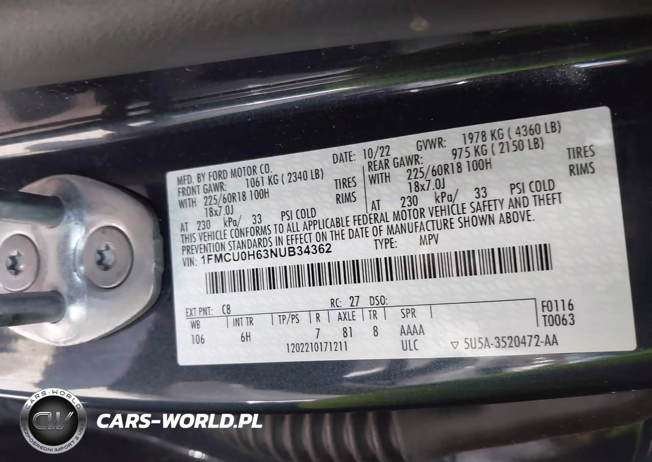 2022 Ford Escape Sel VIN:1FMCU0H63NUB34362 - 9