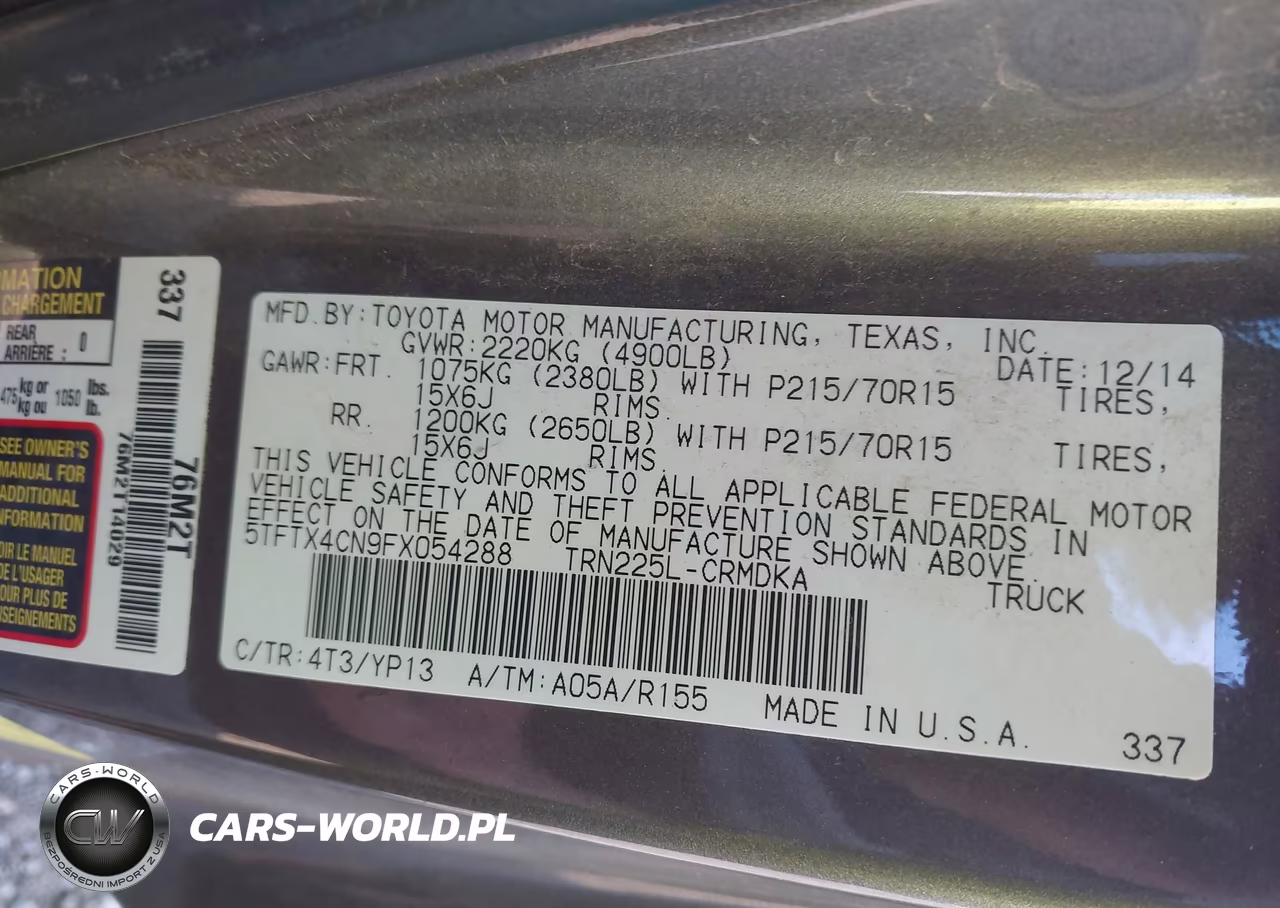 2015 Toyota Tacoma VIN:5TFTX4CN9FX054288 - 9