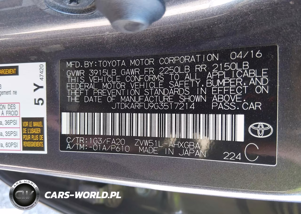 2016 Toyota Prius Three VIN:JTDKARFU9G3517214 - 9