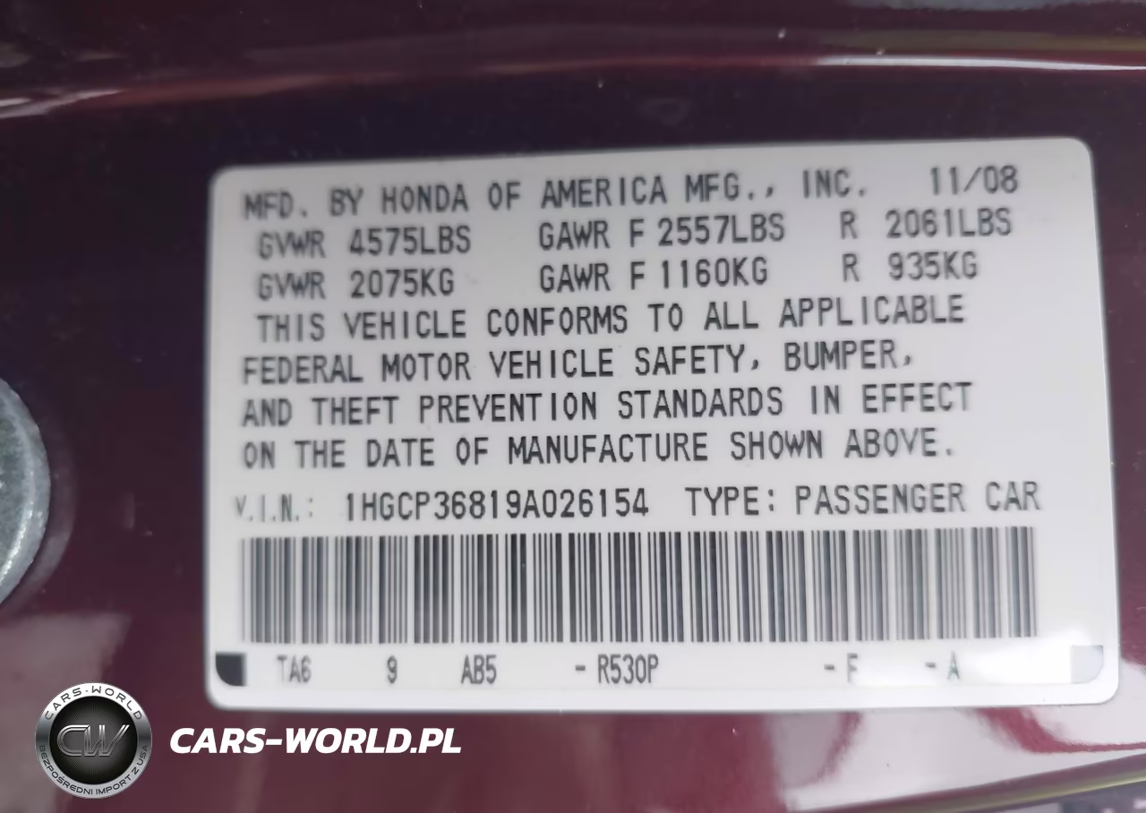 2009 Honda Accord 3.5 Ex-L VIN:1HGCP36819A026154 - 9