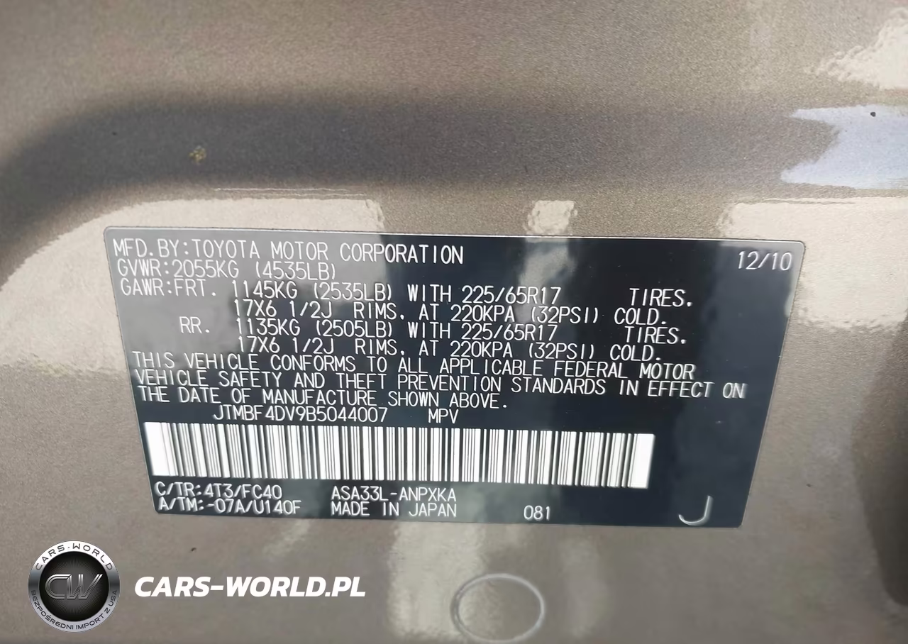 2011 Toyota Rav4 VIN:JTMBF4DV9B5044007 - 9