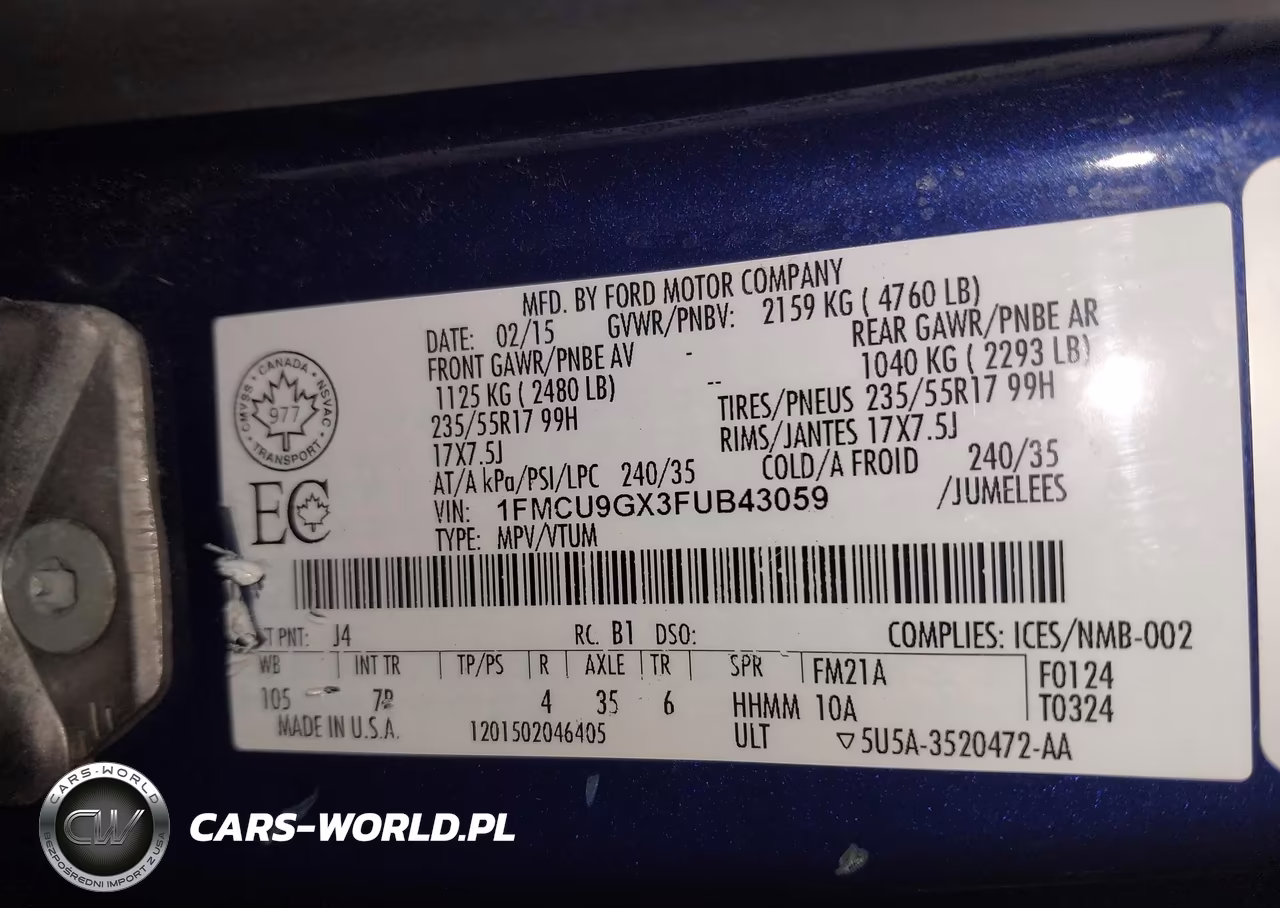 2015 Ford Escape Se VIN:1FMCU9GX3FUB43059 - 9