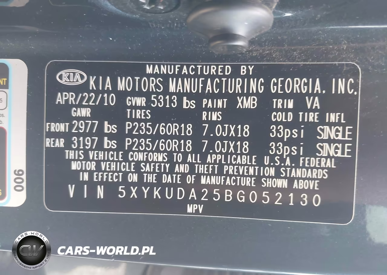 2011 Kia Sorento Ex V6 VIN:5XYKUDA25BG052130 - 9