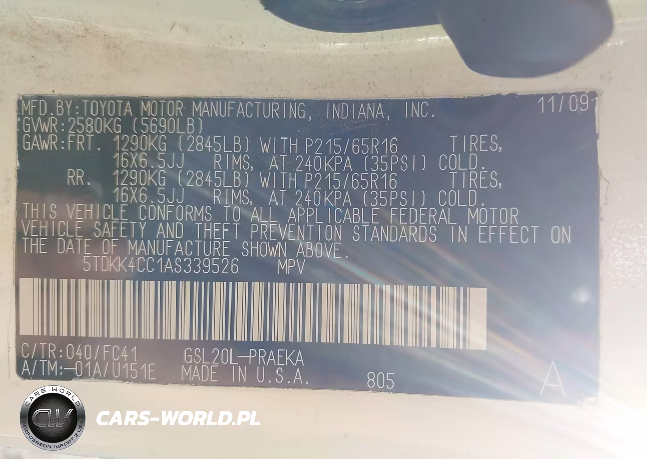 2010 Toyota Sienna Le VIN:5TDKK4CC1AS339526 - 9