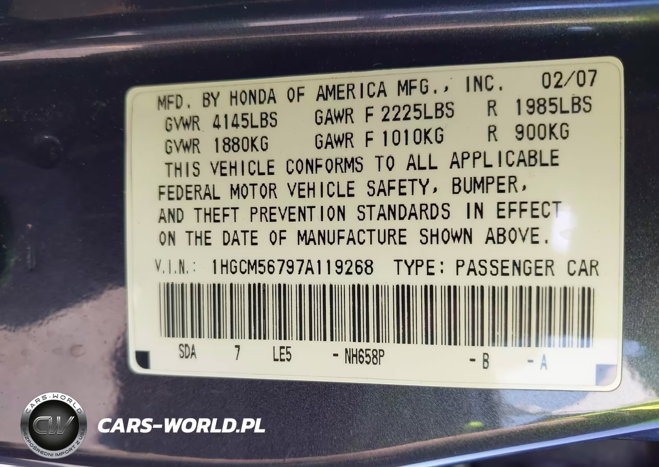2007 Honda Accord 2.4 Ex VIN:1HGCM56797A119268 - 9