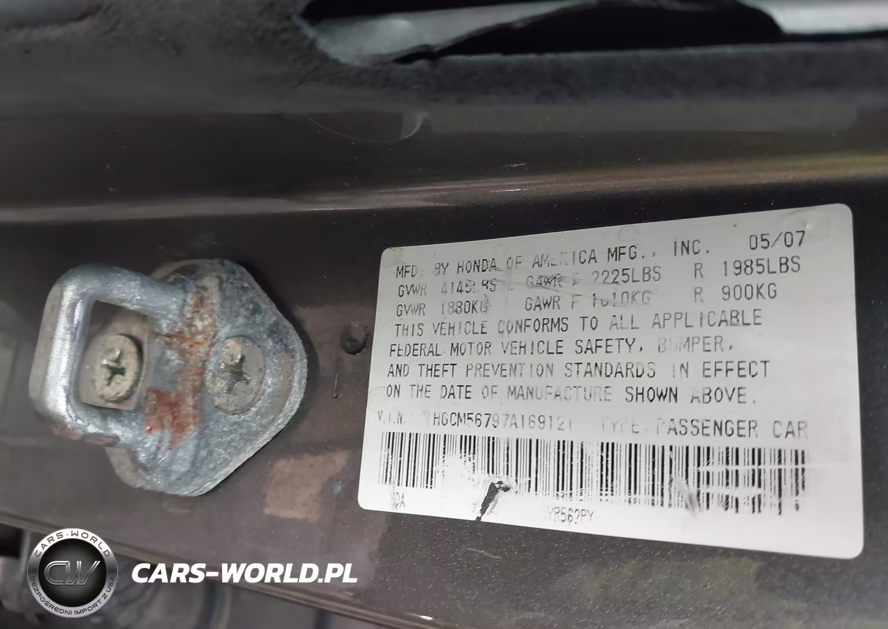 2007 Honda Accord 2.4 Ex VIN:1HGCM56797A169121 - 9