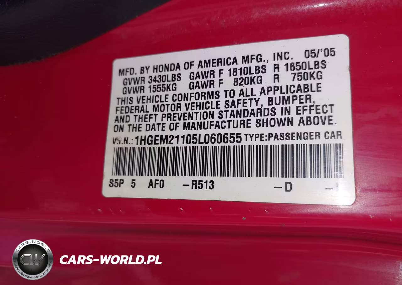 2005 Honda Civic Vp VIN:1HGEM21105L060655 - 9