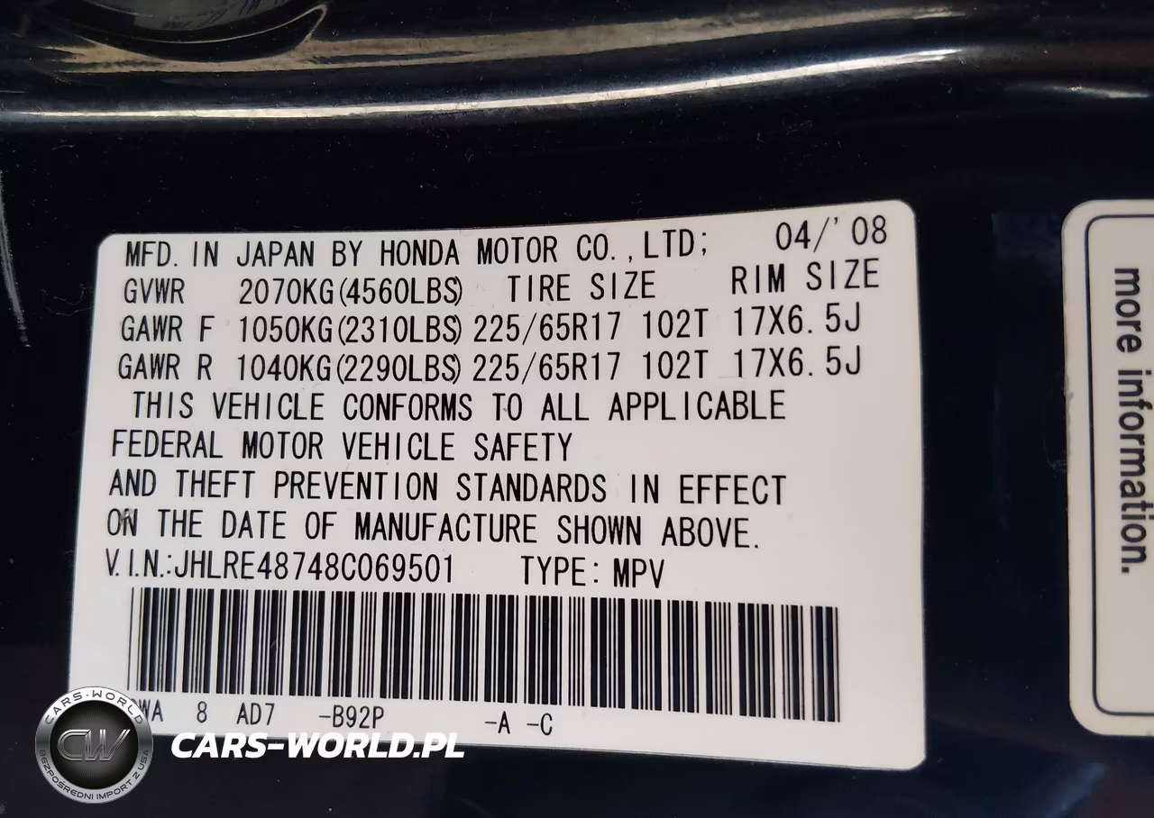 2008 Honda Cr-V Ex-L VIN:JHLRE48748C069501 - 9