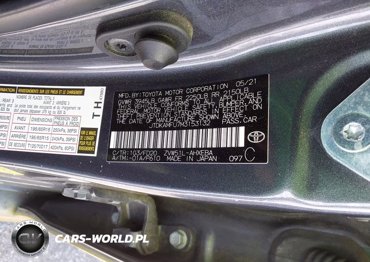 2021 Toyota Prius Le VIN:JTDKAMFU7M3153132 - 9