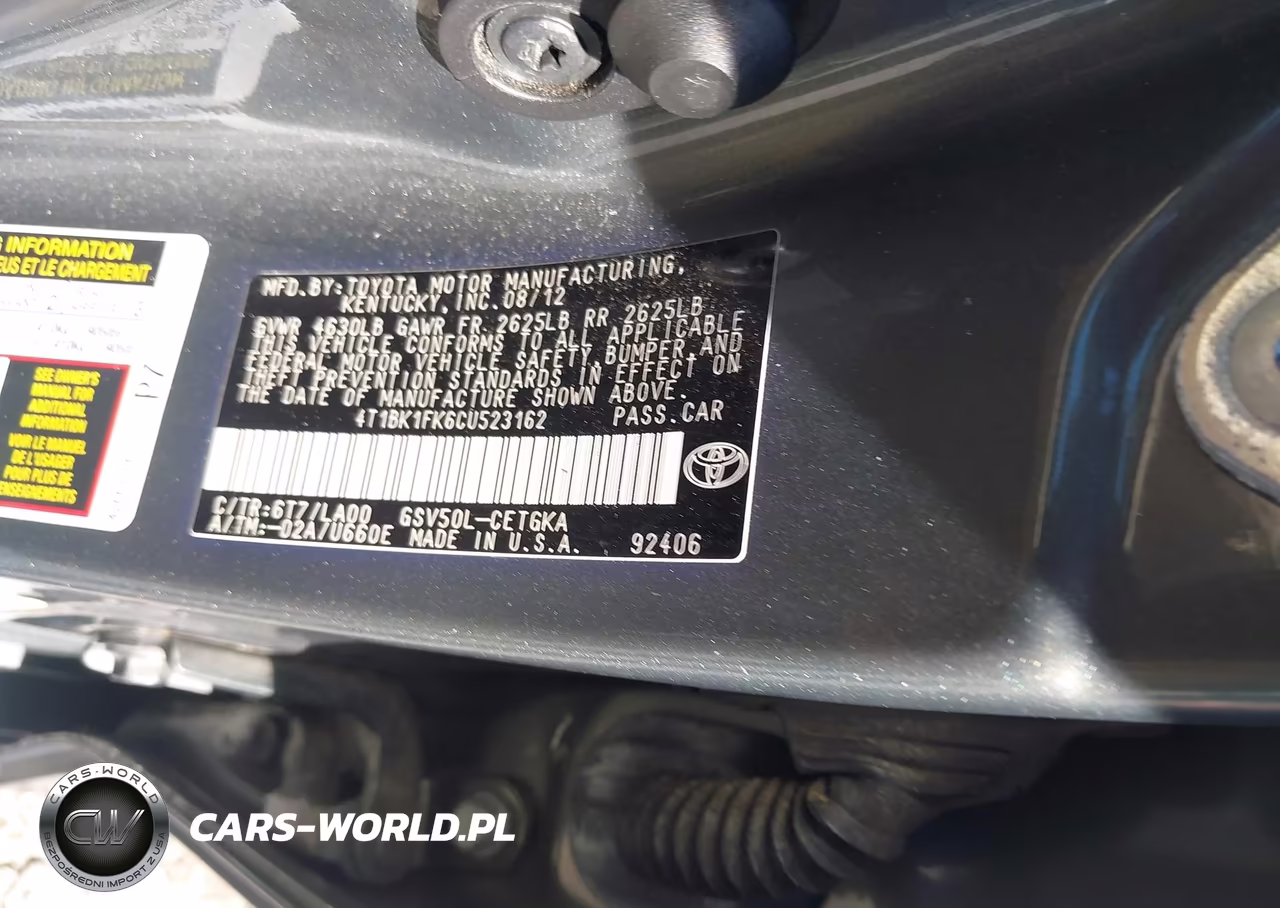 2012 Toyota Camry Xle V6 VIN:4T1BK1FK6CU523162 - 9