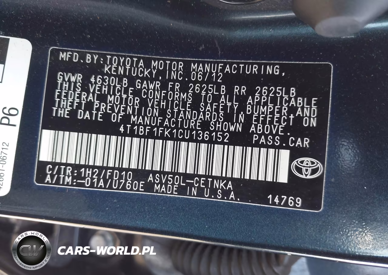 2012 Toyota Camry Le VIN:4T1BF1FK1CU136152 - 9