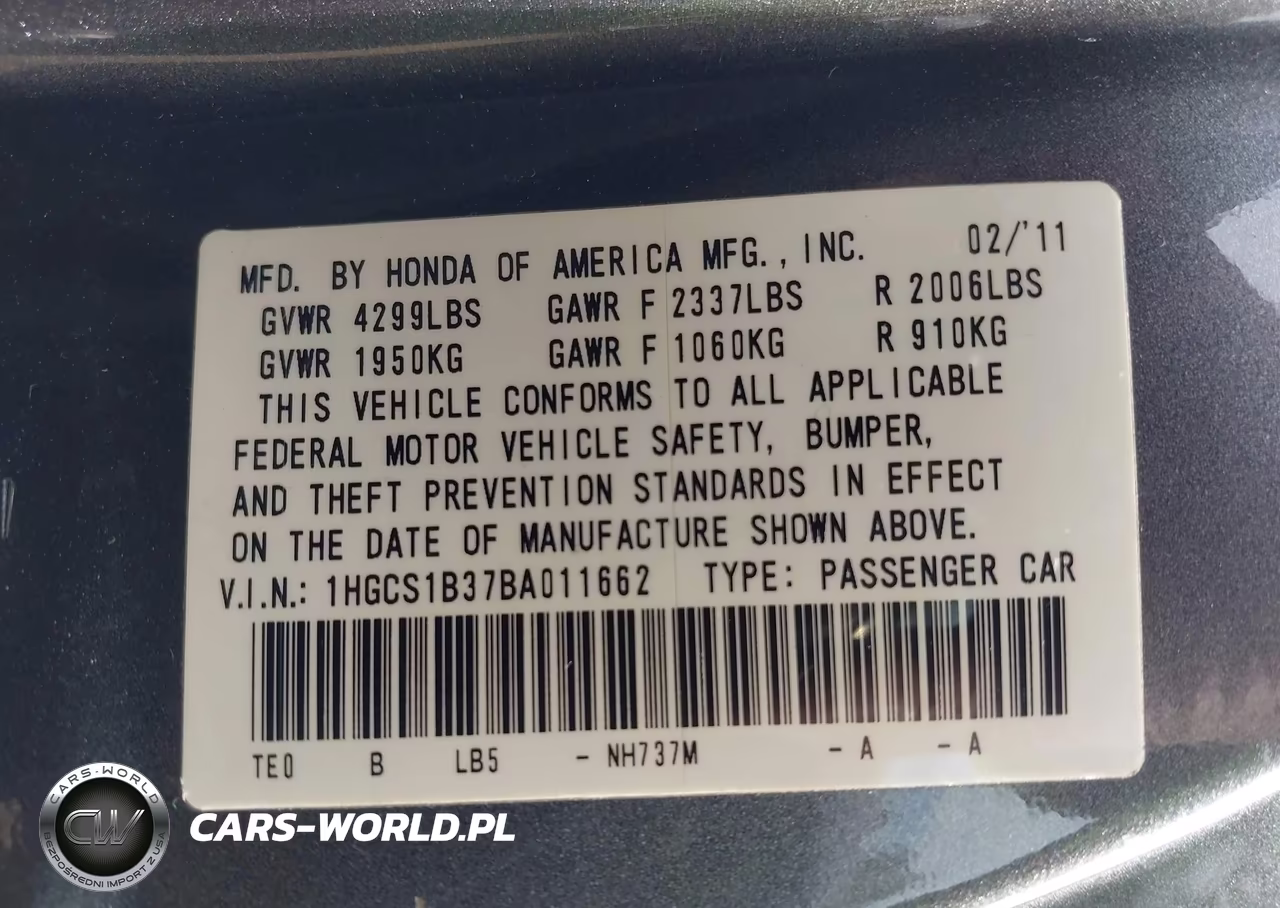 2011 Honda Accord 2.4 Lx-S VIN:1HGCS1B37BA011662 - 9