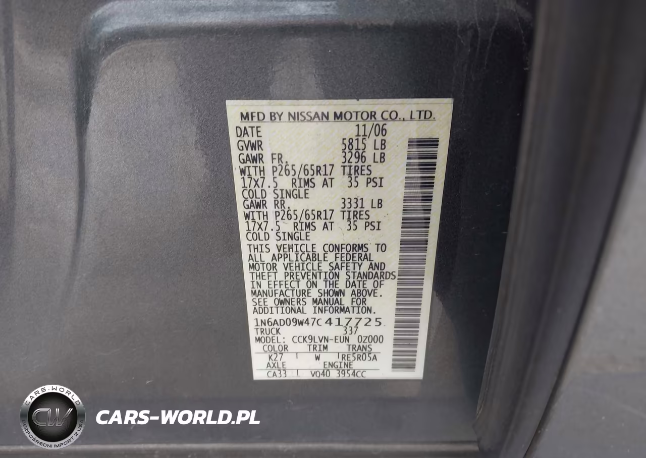 2007 Nissan Frontier Le VIN:1N6AD09W47C417725 - 9