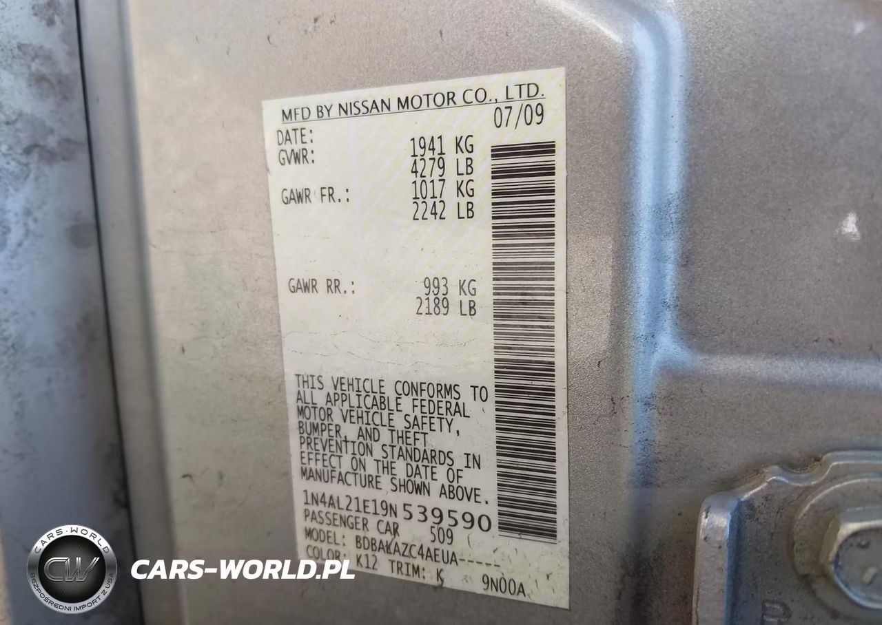 2009 Nissan Altima 2.5 VIN:1N4AL21E19N539590 - 9
