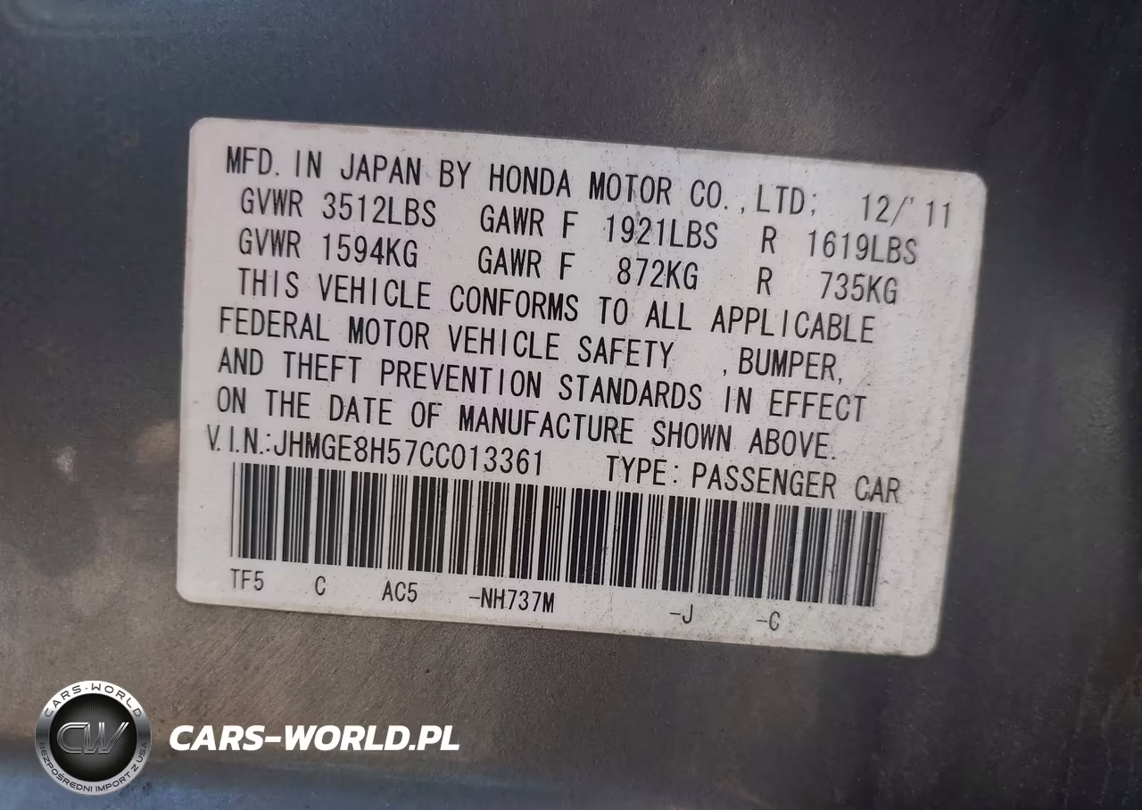 2012 Honda Fit Sport VIN:JHMGE8H57CC013361 - 9