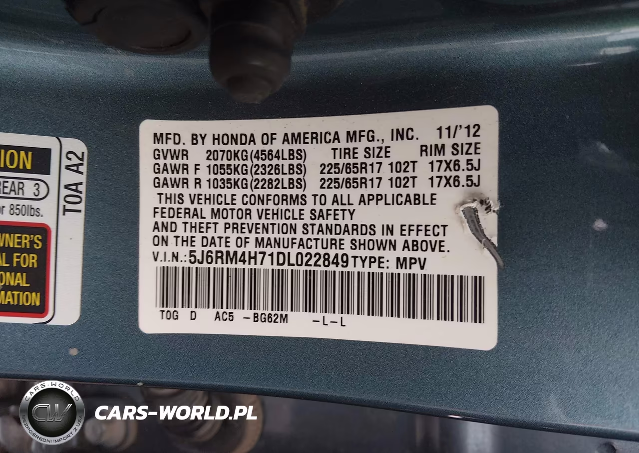 2013 Honda Cr-V Ex-L VIN:5J6RM4H71DL022849 - 9