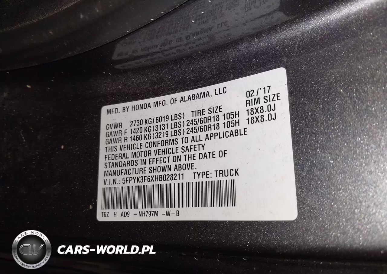 2017 Honda Ridgeline Rtl-T VIN:5FPYK3F6XHB028211 - 9
