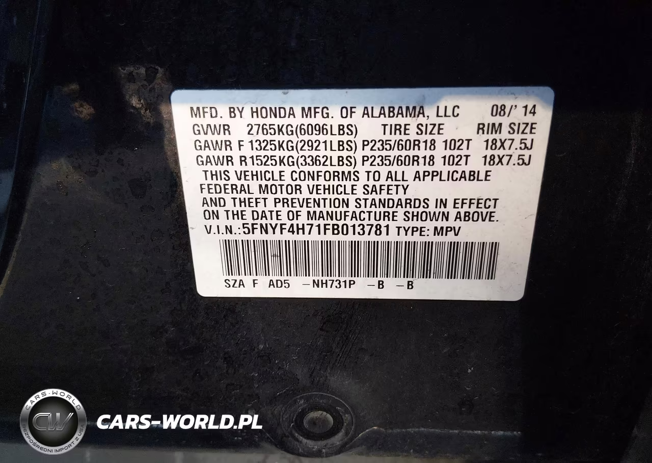 2015 Honda Pilot Ex-L VIN:5FNYF4H71FB013781 - 9