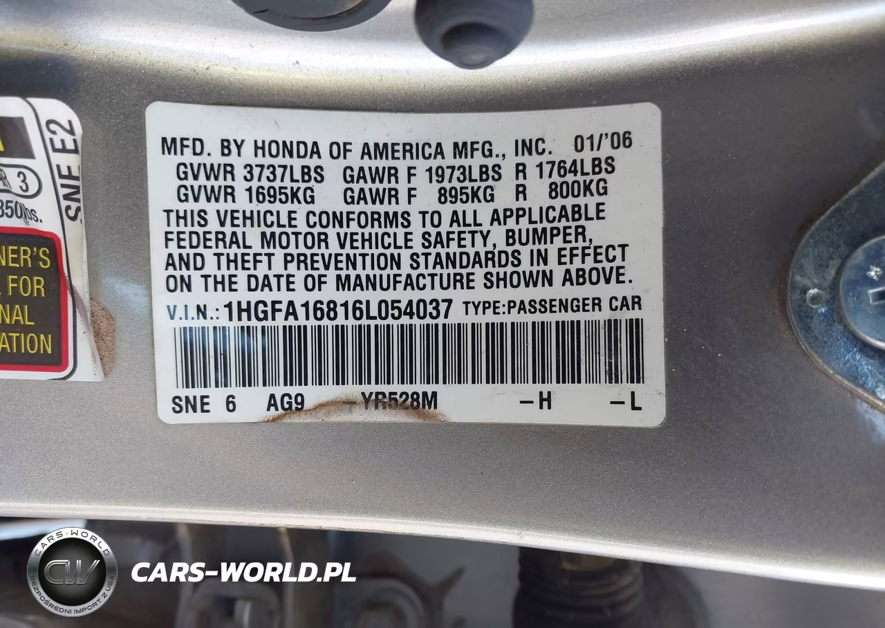 2006 Honda Civic Ex VIN:1HGFA16816L054037 - 9