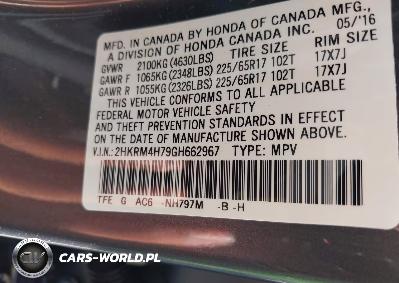 2016 Honda Cr-V Ex-L VIN:2HKRM4H79GH662967 - 9