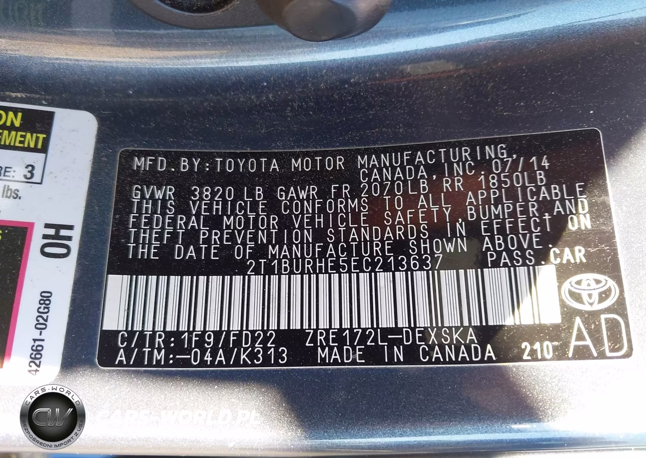 2014 Toyota Corolla S Plus VIN:2T1BURHE5EC213637 - 9