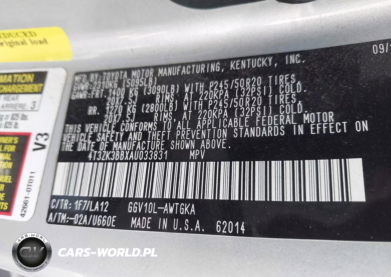 2010 Toyota Venza Base V6 VIN:4T3ZK3BBXAU033831 - 9