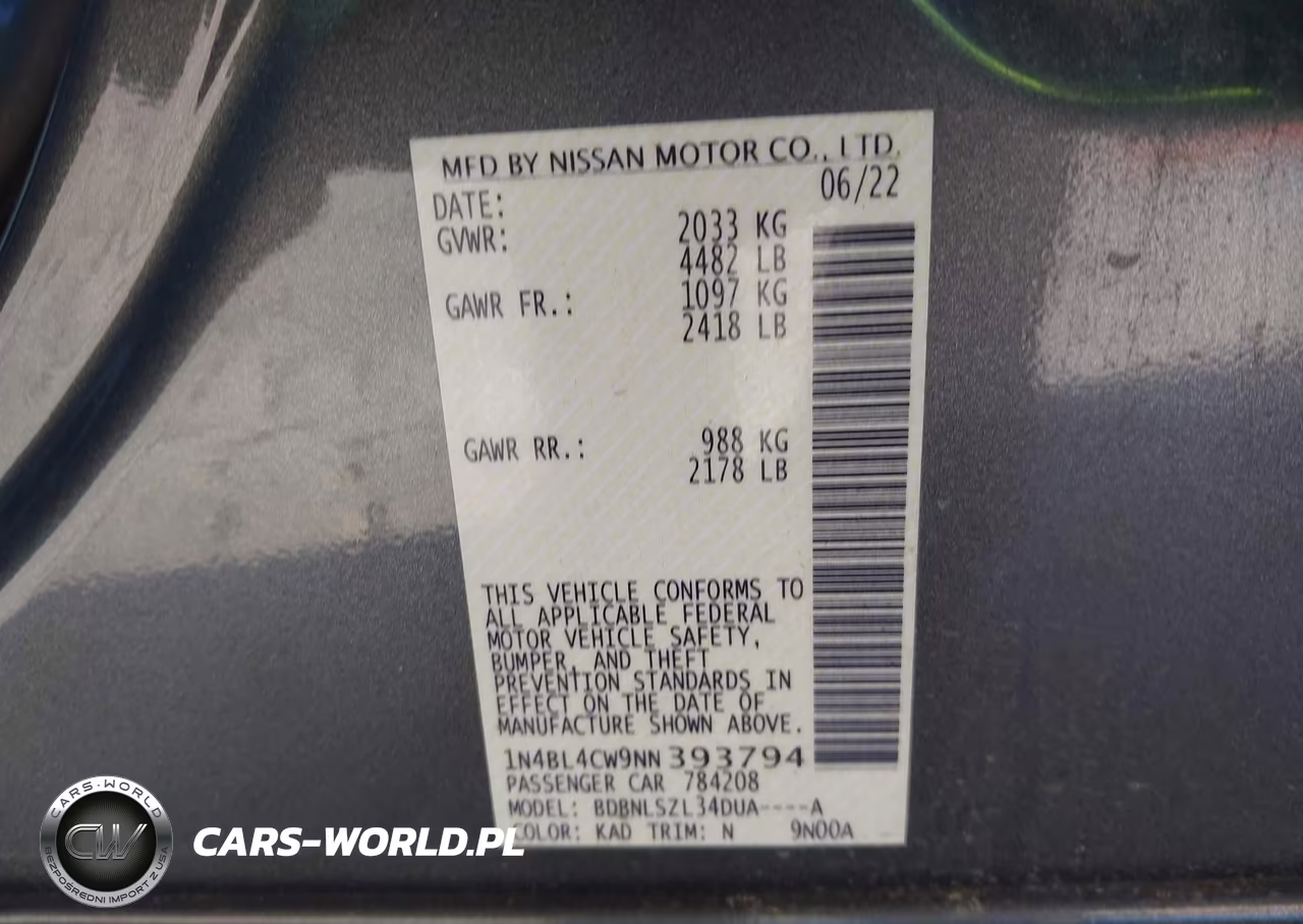 2022 Nissan Altima Sr Intelligent Awd VIN:1N4BL4CW9NN393794 - 9