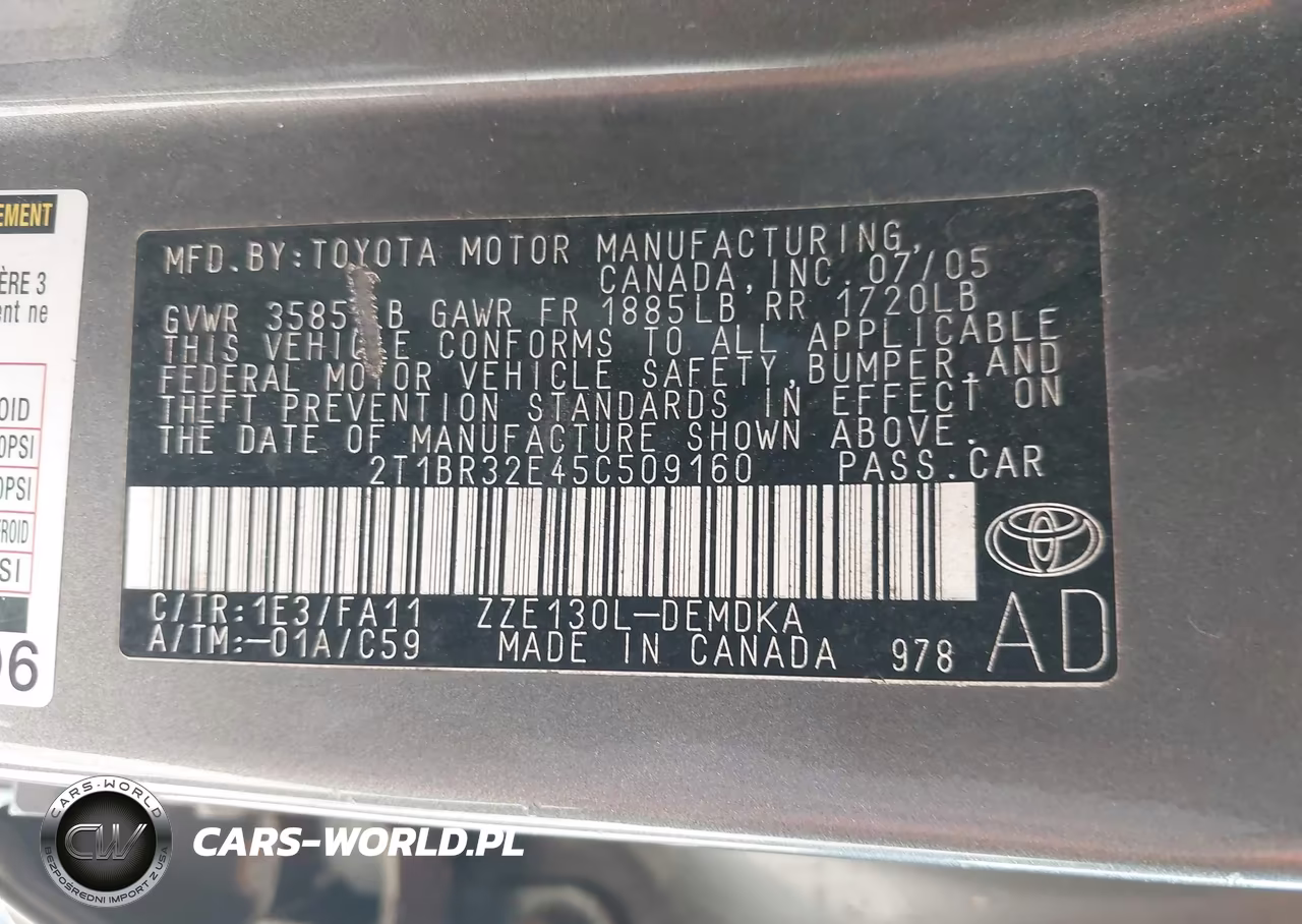 2005 Toyota Corolla Ce VIN:2T1BR32E45C509160 - 9