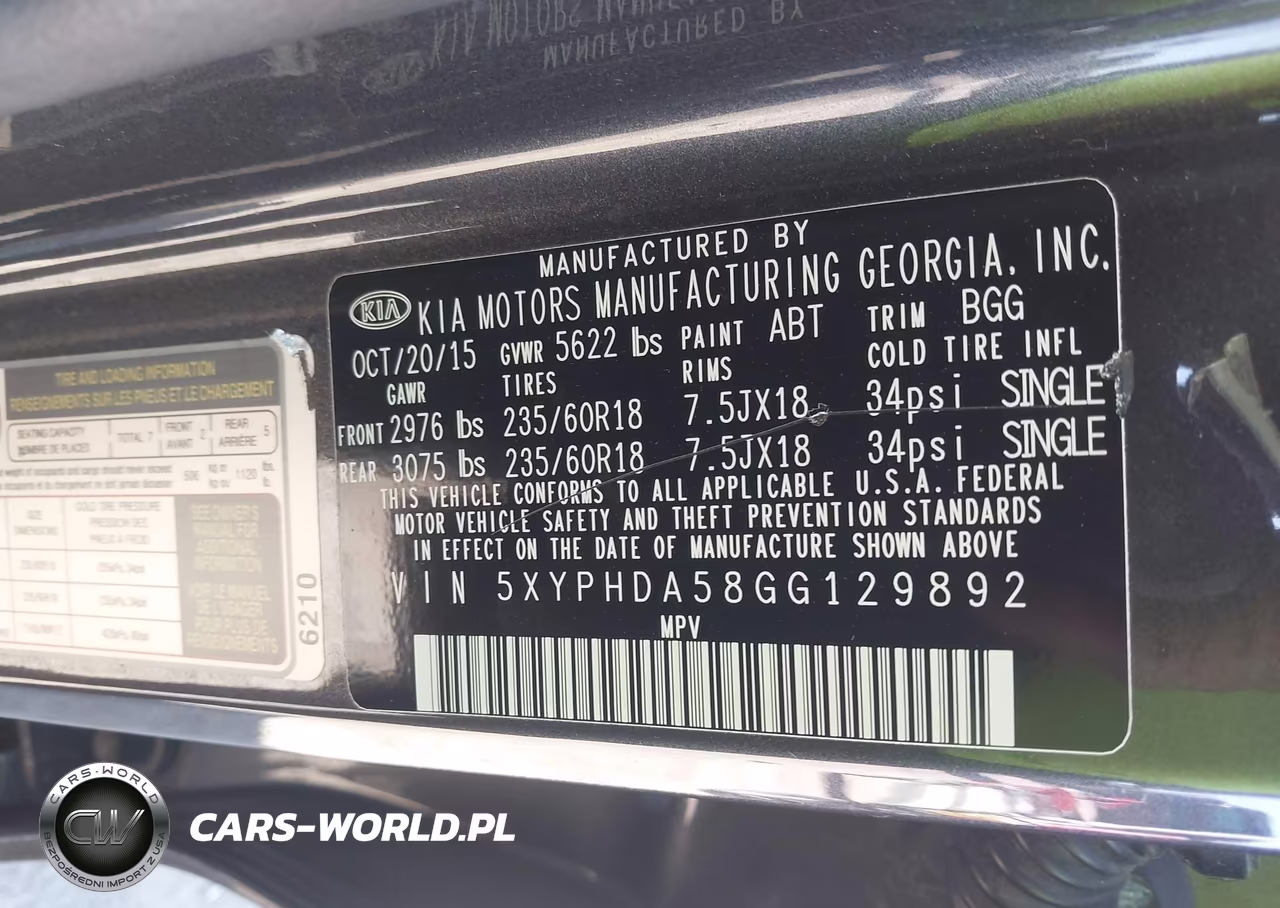 2016 Kia Sorento 3.3L Ex VIN:5XYPHDA58GG129892 - 9