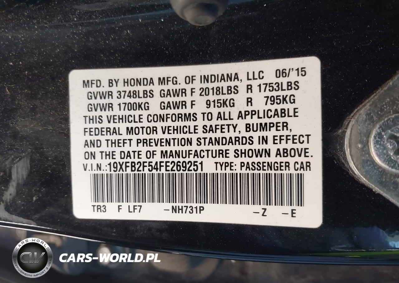 2015 Honda Civic Lx VIN:19XFB2F54FE269251 - 9