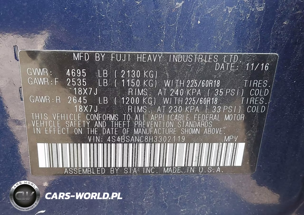 2017 Subaru Outback 2.5I Limited VIN:4S4BSANC8H3302119 - 9