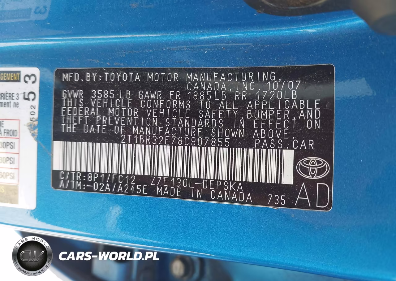 2008 Toyota Corolla S VIN:2T1BR32E78C907855 - 9