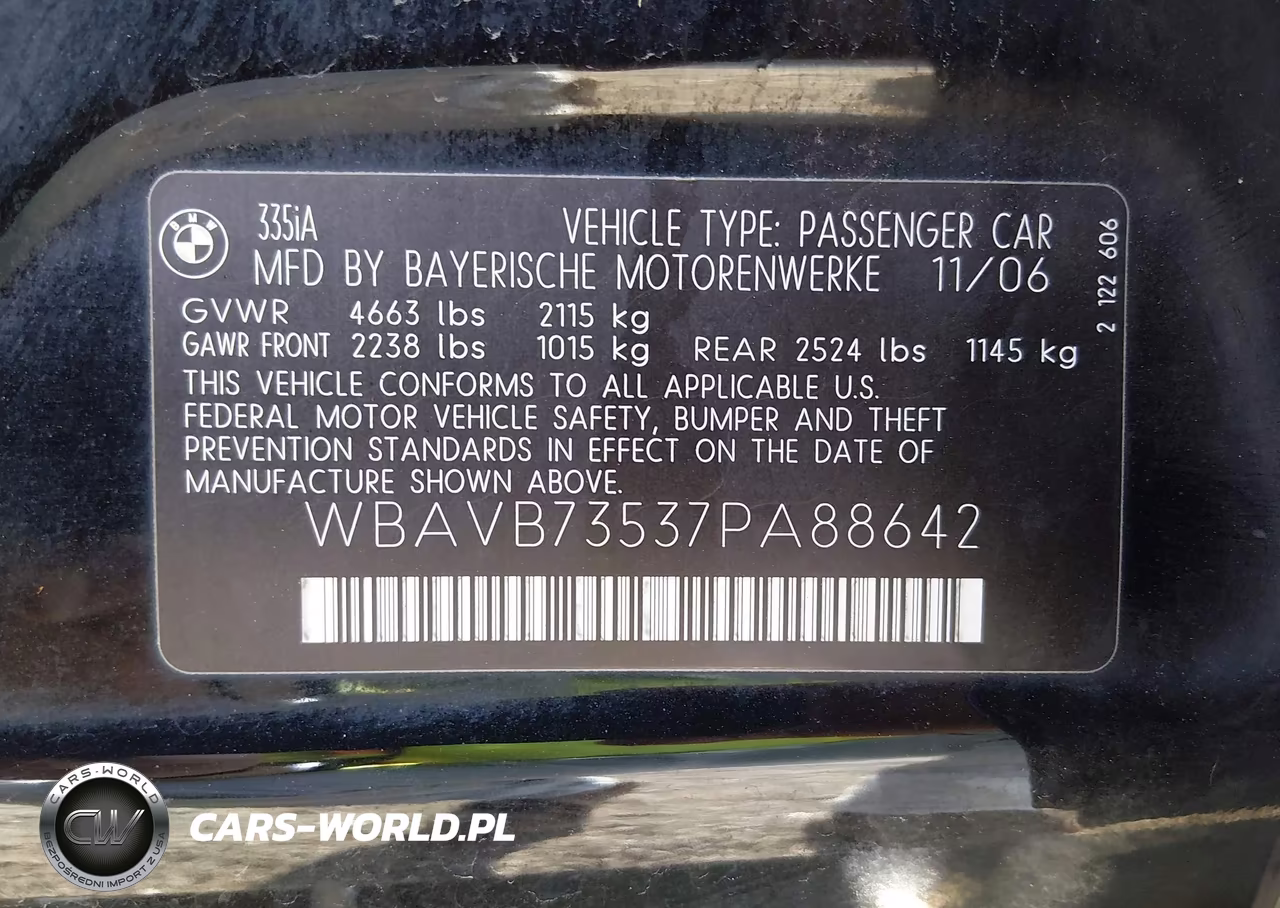 2007 BMW 335I VIN:WBAVB73537PA88642 - 9